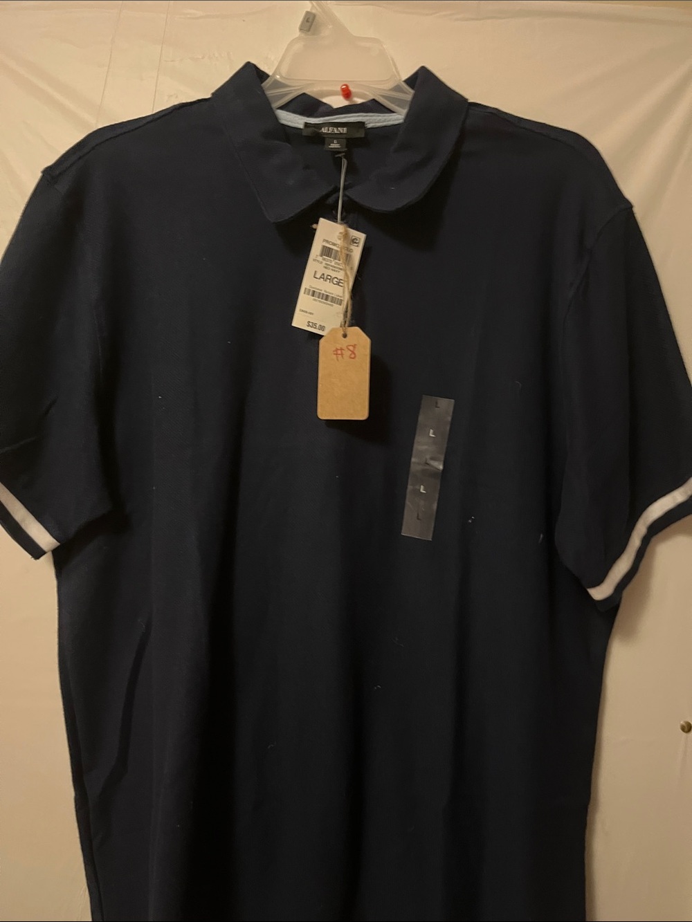 Alfani Men’s Navy Polo with White Sleeve Stripes